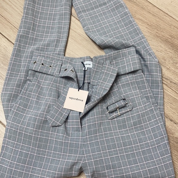 superdown Pants - Superdown Plaid Belted Pants
